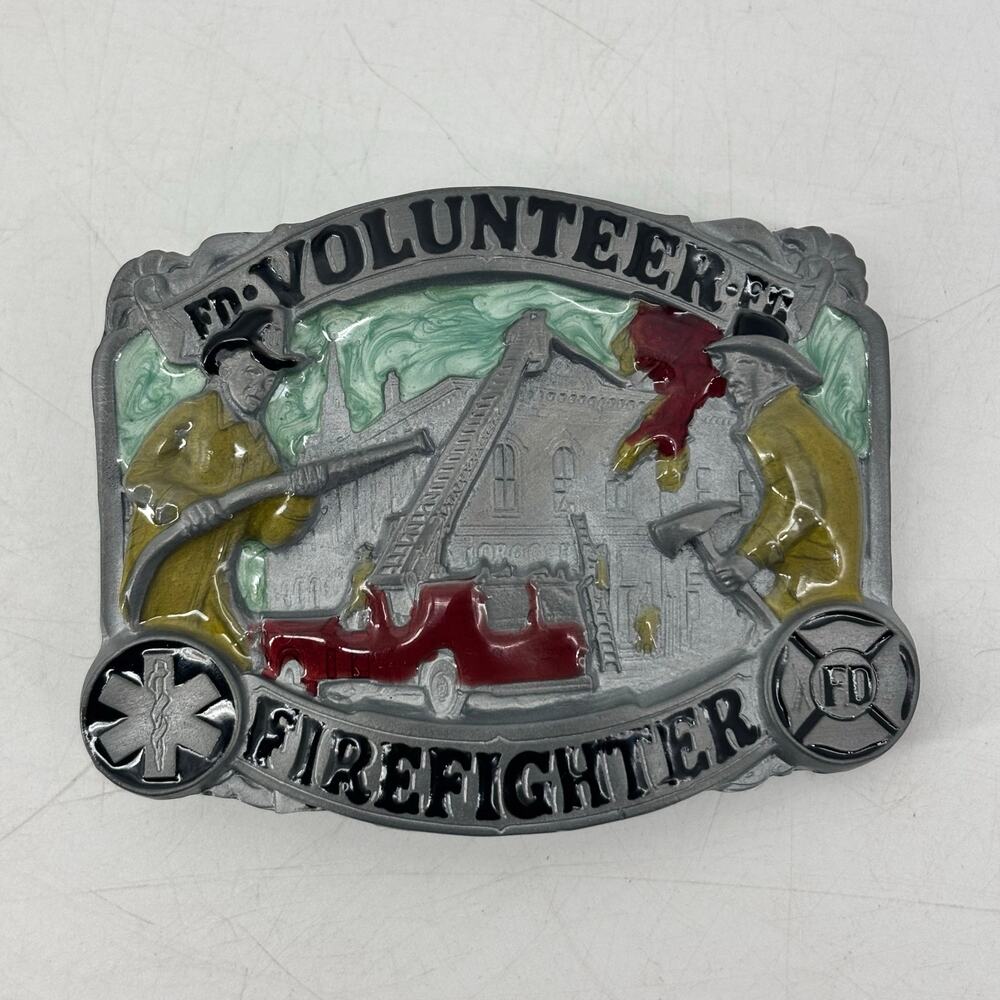 Volunteer Firefighter Belt Buckle Enamel Great American Buckle Co #1805